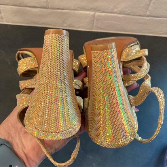 NWT sz 8.5 David Aaron gold metallic iridescent strappy heeled sandals - Picture 6 of 16